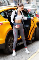 BELLA HADID in Tights Getting Out of a Cab in New York 10/12/2017