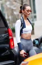 BELLA HADID in Tights Getting Out of a Cab in New York 10/12/2017