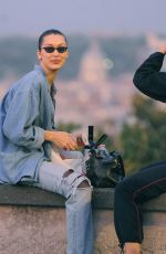 BELLA HADID Out and About with a Friend in Rome 10/29/2017