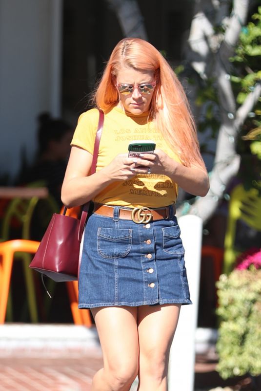 BUSY PHILIPPS in Denim Skirt Out for Lunch in Los Angeles 10/23/2017