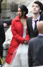 CANDICE PATTON in Wedding Gown Filming Arrowverse Crossover in Vancouver 10/11/2017