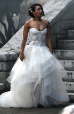 CANDICE PATTON in Wedding Gown Filming Arrowverse Crossover in Vancouver 10/11/2017