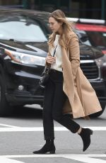 ELIZABETH OLSEN in Beige Coat Out in New York 10/16/2017
