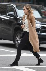 ELIZABETH OLSEN in Beige Coat Out in New York 10/16/2017