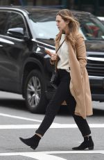 ELIZABETH OLSEN in Beige Coat Out in New York 10/16/2017