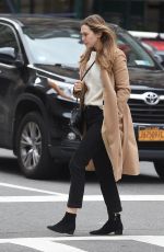 ELIZABETH OLSEN in Beige Coat Out in New York 10/16/2017