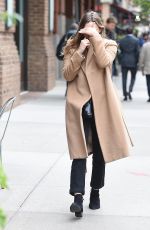 ELIZABETH OLSEN in Beige Coat Out in New York 10/16/2017