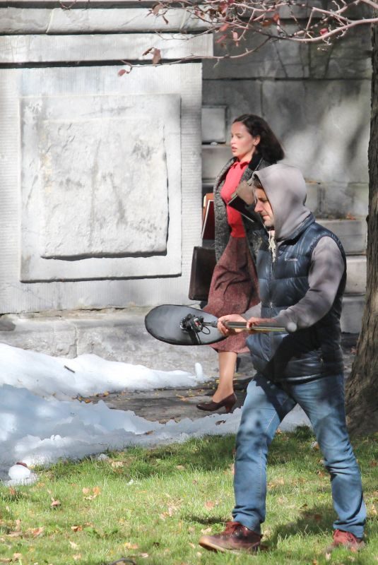 FELICITY JONES on the Set of On the Basis of Sex in Montreal 10/22/2017