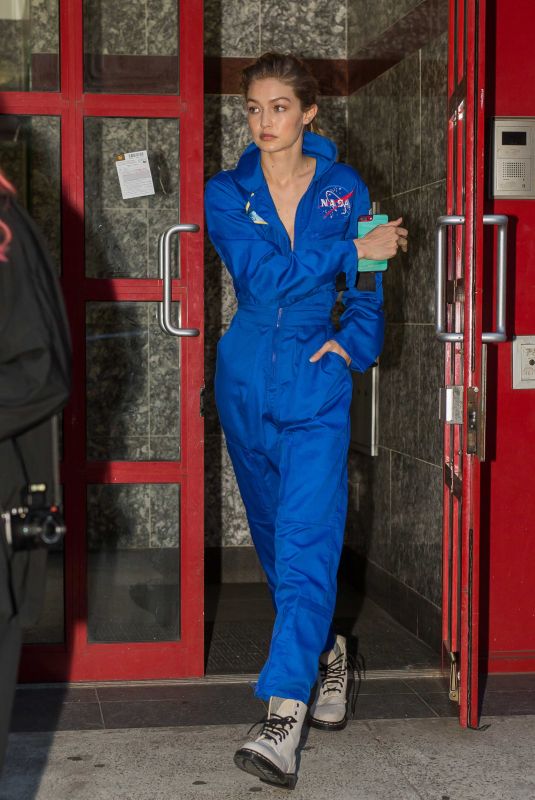 GIGI HADID in Nasa Jumpsuit Out in New York 10/25/2017