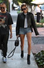 HAILEY BALDWIN in Denim SHorts at 901 Salon in West Hollywood 10/27/2017