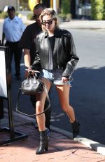 HAILEY BALDWIN in Denim SHorts at 901 Salon in West Hollywood 10/27/2017