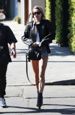 HAILEY BALDWIN in Denim SHorts at 901 Salon in West Hollywood 10/27/2017