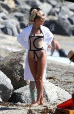 HAILEY BALDWIN in Swimsuit on the Set of a Photoshoot at Long Beach 10/13/2017