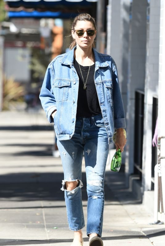 JESSICA BIEL in Ripped Denim Out in Los Angeles 10/21/2017