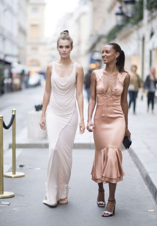 JOSEPHINE SKRIVER and JASMINE TOOKES Arrives at Harper’s Bazaar 150th Anniversary at Paris Fashion Week 09/29/2017