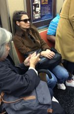 KATIE HOLMES Rides a R Train in New York 10/13/2017