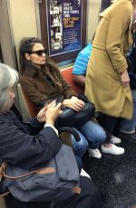 KATIE HOLMES Rides a R Train in New York 10/13/2017