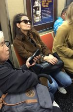 KATIE HOLMES Rides a R Train in New York 10/13/2017