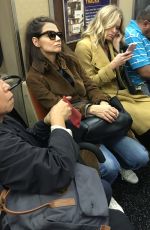 KATIE HOLMES Rides a R Train in New York 10/13/2017