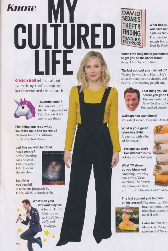 KRISTEN BELL in Cosmopolitan Magazine, UK December 2017