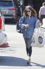 LILY COLLINS Out for Coffee and Grocery in Bbeverly Hills 10/08/2017
