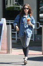 LILY COLLINS Out for Coffee and Grocery in Bbeverly Hills 10/08/2017