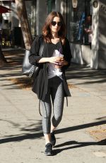 LILY COLLINS Out for Iced Coffee in West Hollywood 10/05/2017