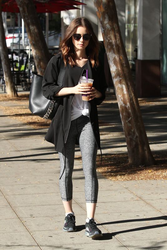 LILY COLLINS Out for Iced Coffee in West Hollywood 10/05/2017