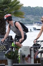 LILY JAMES Out Riding a Bike in Croatia 10/06/2017