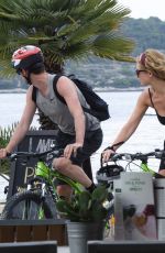 LILY JAMES Out Riding a Bike in Croatia 10/06/2017