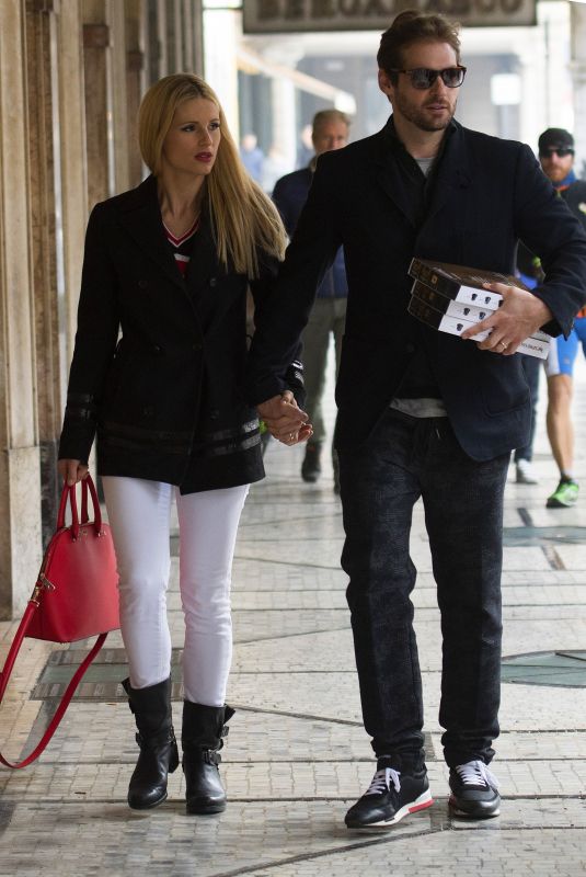 MICHELLE HUNZIKER and Tomaso Trussardi Out in Bergamo 10/21/2017
