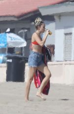 MILEY CYRUS in Bikini Top and Denim Shorts at a Beach in Malibu 10/16/2017