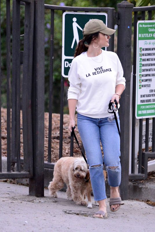 MINKA KELLY with Her Dogs at a Park in Los Angeles 10/04/2017