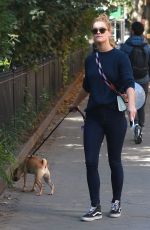 NINA AGDAL Out with Her Dog in New York 10/18/2017