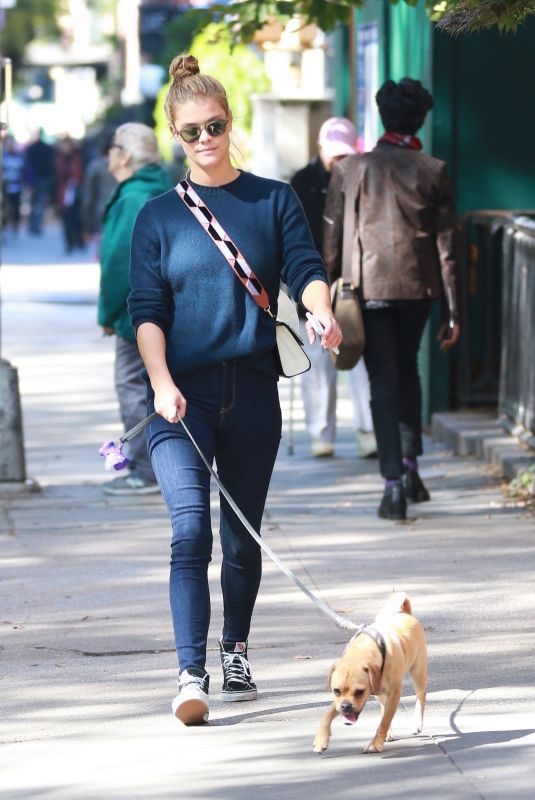 NINA AGDAL Out with Her Dog in New York 10/18/2017