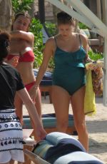 Pregnant CATHY HUMMELS in Bikini and Swimsuit at a Beach in Dubai 10/20/2017