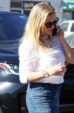 REESE WITHERSPOON in Denim Skirt Arrives at Her Office in Los Angeles 10/26/2017
