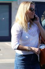 REESE WITHERSPOON in Denim Skirt Arrives at Her Office in Los Angeles 10/26/2017