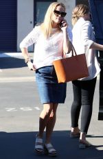 REESE WITHERSPOON in Denim Skirt Arrives at Her Office in Los Angeles 10/26/2017