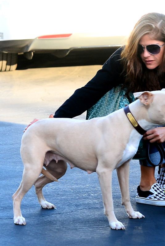 SELMA BLAIR with Her Dog at Fred Segal Parking Lot in Los Angeles 10/11/2017