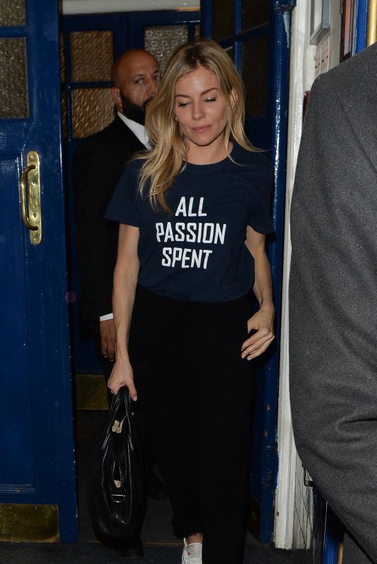 SIENNA MILLER Leaves Apollo Theatre in London 10/04/2017