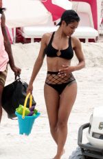 TEYANA TAYLOR in Bikini on the Beach in Miami 10/06/2017