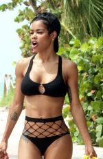 TEYANA TAYLOR in Bikini on the Beach in Miami 10/06/2017