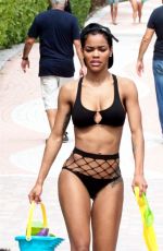 TEYANA TAYLOR in Bikini on the Beach in Miami 10/06/2017