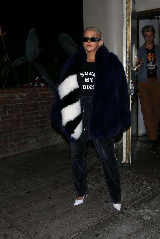 CHRISTINA AGUILERA Leaves Delilah in Los Angeles 11/03/2017