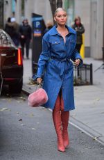 ELSA HOSK in Denim Coat Out in New York 11/28/2017
