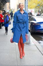 ELSA HOSK in Denim Coat Out in New York 11/28/2017