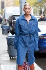 ELSA HOSK in Denim Coat Out in New York 11/28/2017