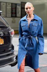 ELSA HOSK in Denim Coat Out in New York 11/28/2017