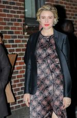 GRETA GERWIG Arrives at Late Show with Stephen Colbert in New York 11/16/2017
